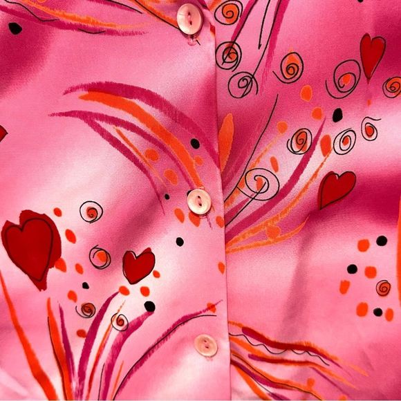 Susan Graver Vintage Button Up Blouse In Pink With Hearts - Picture 5 of 6